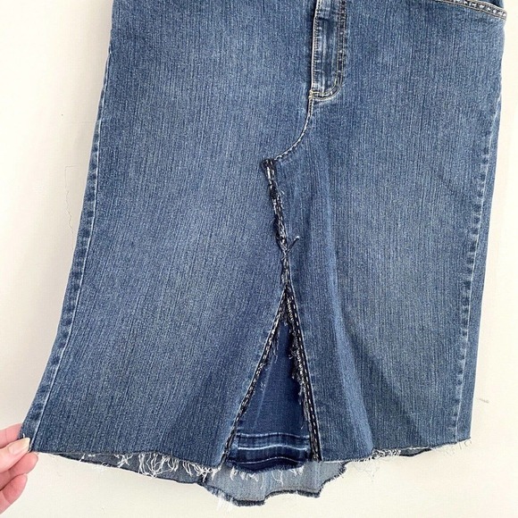 UPCYCLED Women’s size 10 Denim Jean Skirt Blue Handmade Art To Wear OOAK - Picture 2 of 9